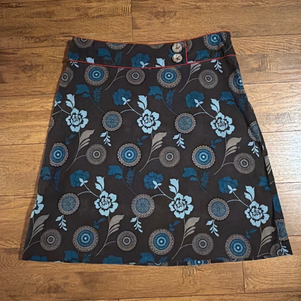 White Stuff Womens A-Line Skirt Brown Floral 14 Corduroy Cotton Knee Length